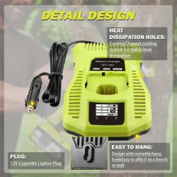 Vehicle Charger Mini For Ryobi 18V Li-ion/NiCad/NiMh Battery Car Charger with Cigarette Lighter Plug Rapid Charger Replacement