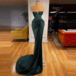 Robe de Soirée de Forme Sirène Verte pour Femme, Fascinante, avec Perles en Fibre, pour Bal, pour Occasions Formelles, Éducative, Personnalisée