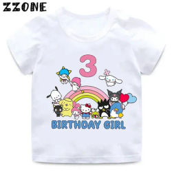 Sanrio Hello Kitty And Friends Print Cute Girls Clothes 1 2 3 4 5 6 7 8 9 Years Happy Birthday Kids T shirt Baby Boys T-Shirts