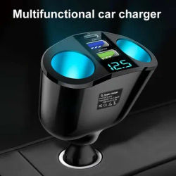 Chargeur de voiture à 3 Ports PD Type C, charge rapide, allume-cigare avec affichage numérique, double port, adaptateur d'alimentation pour téléphone de voiture
