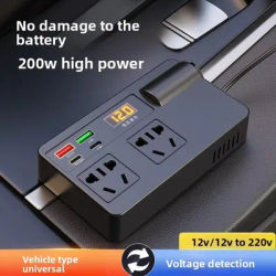 Zza Car Inverter 200W DC 12V/24V to AC 220V Converter ON/OFF Switch QC 3.0 USB/PD/Type-C Chargers Power Adapter Voltage Detectio