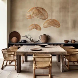 Lustre en rotin vintage Japandi plafonnier suspendu fait à la main avec abat-jour en osier pour salon et décoration intérieure 40/50/60CM