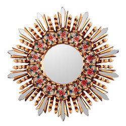 'Sun Floral-Themed Bronze-Gilded Reverse-Painted Glass Mirror'