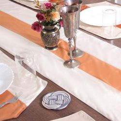 '7-Piece Orange Ivory Cotton Blend Table Runner Placemat Set'