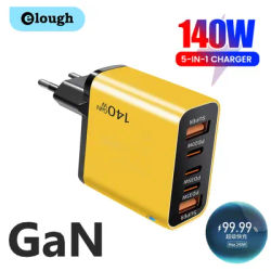 Chargeur rapide GaN 140W, 5 ports, 2USB + 3 types C, charge rapide pour téléphone portable, Iphone 15 16 17, Samsung, ordinateur portable, tablette