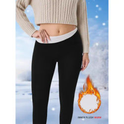 Plus Size Thermal fleece-lined leggings with for women. Features tummy control, thick soft fabric perfect for winter workouts