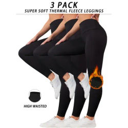 3 Pack Womens Thermal Fleece Lined High Waisted Leggings. Workout Winter Warm Thick Tights Soft Yoga Pants