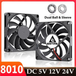 Gdstime 80mm 3pin PC Fan 12V 80x80x10mm 8010 USB Cooler DC 24V 5V Dual Ball 2PIN Case Cooling Fan Ventilator Fan Large Cooler