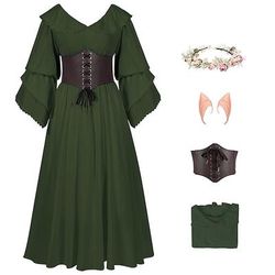 Retrò Vintage Medievale Rinascimento Vestito Corsetto Abiti Vichingo Elfico Costume Per donna Costume di Carnevale Celtico Fantasia Halloween Carnevale Performance Feste LARP Adulti Vestito Corsetto