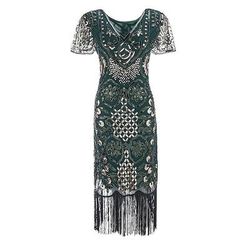 Anni Ruggenti Anni 1920 Midi Abito Flapper Maniche corte Il grande Gatsby Ragazza Flapper Paillettes Frange Tubino Colonna Scollo a V Costume Per donna Natale Carnevale speakeasy Mascherata Festa a