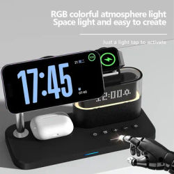 QI2 chargeur sans fil rapide MagSafe réveil pour Apple Air Pods iWatch iPhone support pour téléphone son RGB veilleuse chambre bureau