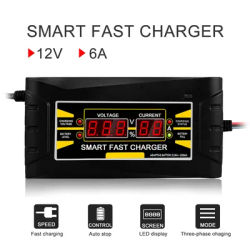 Fully Automatic Car Battery Charger 110V 220V To 12V 6A Smart Fast Power Charging For Wet Dry Lead Acid Gel Battery LCD Display