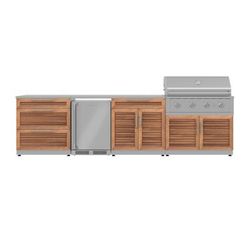 NewAge Outdoor Kitchens Stainless Steel 7-Piece Cabinet Set with 3-Drawer, Bar, Grill Cabinet, Performance Grill, Countertops and Fridge