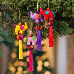 'Thai-Made Elephant-Themed 4-Piece Cotton Blend Ornament Set'