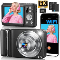 5K Digital Camera 64MP Touchscreen WiFi Camera with Autofocus 6X Optical 16X Digital Zoom Dual-Lens Vlogging Camera for YouTube