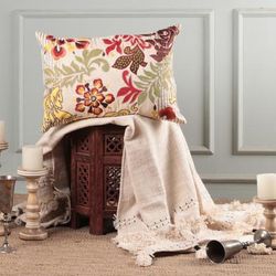 Summer Blooms,'Applique Embroidered Floral Cushion Cover with Sequins'