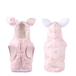 Graziosa felpa con cappuccio e orecchie da coniglio per cani - giacca per animali con stampa a stelle rosa - adorabile costume pasquale per cani di piccola taglia