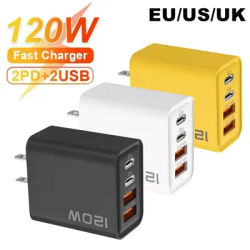 Chargeur USB PD à 4 ports 120W Type C, adaptateur de chargeur de téléphone portable à Charge rapide pour iPhone Samsung Xiaomi, prise EU/US/UK, chargeur mural