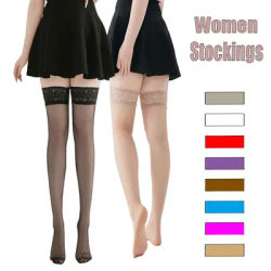 Femmes bas dentelle florale sur genou cuisse haute chaussettes femme large dentelle fleur Silicone Transparent confortable chaussette de haute qualité