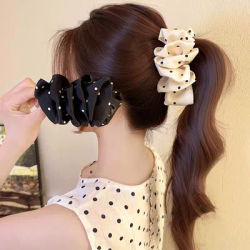 AWAYTR Elegant Print Cloth Banana Clip Cute Korean Hairpin Bowknot Hair Clip Hair Claw Ponytail Holder Vertical Clip Women