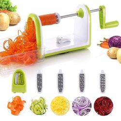 Affettatrice a spirale per verdure, affettatrice a spirale in acciaio inox a forma di V a 5 lame, affettatrice per spaghetti di pasta vegetariana e macchina per tagliatelle di zucchine