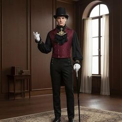 Set Punk Gotico Medievale Giacca Frac Camicia Lunghe Vampiro Nobile Costume Per uomo Fantasia Reale Stile Steampunk Natale Halloween Carnevale Performance Palcoscenico Fiera Rinascimentale Adulti