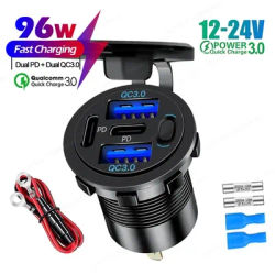 Chargeur de sortie USB pour voiture, 4 Ports 12V, double PD type-c et QC3.0, Port de charge rapide Multiple avec interrupteur pour bateau marin et moto, nouveau