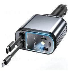 Chargeur de voiture avec câbles rétractables, chargeur de téléphone de voiture Super rapide Starlight 4 en 1, adaptateur de chargeur de voiture ciel étoilé à 2 Ports USB