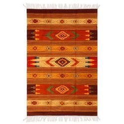 Stellar Magnificence,'Zapotec Wool Area Rug from Mexico (4x7)'