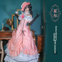 Black Butler Cosplay Costume Women's Anime Outfit Charle's Dress with Fake Hair Bird Patterned Skirt And Top Quality Material