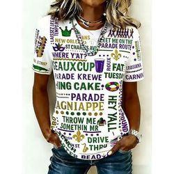Carnevale Martedì grasso Per donna Maglietta Stampato Grafico Vintage Moda Elegante Manica Corta Girocollo Top Regolari Quotidiano Nero e rosso Bianco Giallo Verde chiaro Viola Estate Primavera