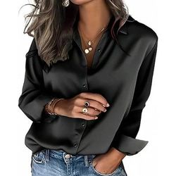 Per donna Camicia Blusa Patchwork Bottoni Semplice Vintage Elegante Manica Lunga Colletto a Camicia Top Regolari Quotidiano Lavoro Ferie Blu Nero Vino Marrone Primavera Autunno