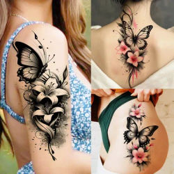 1 Sheet Waterproof Beautiful Butterfly Flowers Temporary Tattoos For Women Girls Tatoos Realistic Fake Tattoos Body Art Stickers
