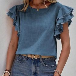 Per donna Blusa Patchwork Semplice Vintage Elegante Manica Corta Girocollo Top Regolari Quotidiano Ferie Uscire Nero Rosa Blu marino Cachi Estate Primavera