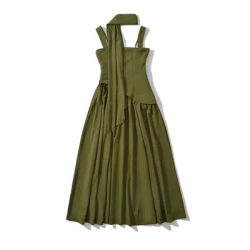 YENKYE Sexy fente élégante avec écharpe fronde robes de soirée femmes à lacets pansement dos ajusté et Robe évasée dos vert Robe d'été