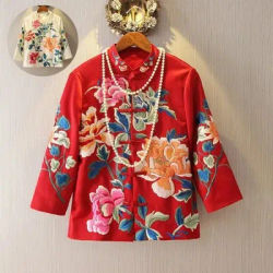 Veste de costume Tang chinois rétro à Double boutonnage avec broderie de pivoine, haut court de Style Cheongsam pour femmes, printemps