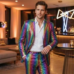 Disco Anni '80 Abiti Completi Blazer Blazer con Colletto a Revers Disco Costume Per uomo Mascherata Club Feste Parata dell'Orgoglio Adulti Cappotto