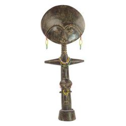 Akosua with Child,'Wood and Recycled Glass Beaded Fertility Doll from Ghana'