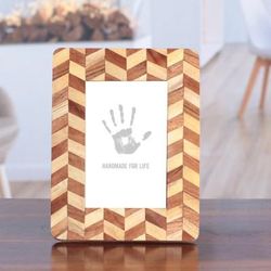 'Chevron-Patterned Handmade 4x6 Wood and Glass Photo Frame'