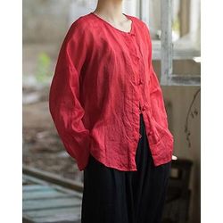 Camicie da donna in lino 100%, bluse con bottoni, tinta unita, vintage, eleganti, maniche lunghe, girocollo, top classici, per tutti i giorni, vacanze, uscite, nero, rosa, rosso, verde, estate, primavera