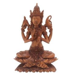 Shiva on Lotus,'Wood statuette'