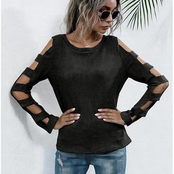 Per donna Top con spalle scoperte Top a maglia a coste Taglio Vintage Elegante Manica Lunga Girocollo Top Regolari Quotidiano Uscire Nero Cachi Primavera Autunno