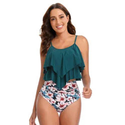 Ensemble de maillot de bain tankini 2 pièces pour femmes, haut à volants superposé, imprimé, bikinis taille haute, maillots de bain, plusieurs couleurs