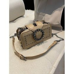 Borsa a tracolla da donna in similpelle di grande capacità con tracolla a catena, design vintage con fibbia borchiata, borsa a tracolla e a tracolla multicolore per spostamenti quotidiani, viaggi, appuntamenti e uscite informali