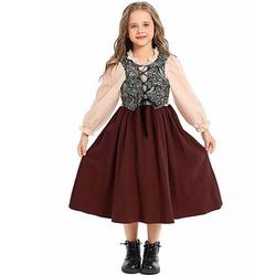250° anniversario USA 19° secolo anni 1800 Abito da prateria Lunghe Ragazza pioniera Coloniale Pioniere Guerra rivoluzionaria Costume Ragazze Halloween Carnevale 4 luglio Bambini Vestito Grembiule