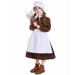 250° anniversario USA 19° secolo anni 1800 Abito da prateria Set cuffia e grembiule Lunghe Ragazza pioniera Coloniale Guerra rivoluzionaria Costume Ragazze Halloween Carnevale 4 luglio Bambini