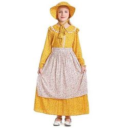 250° anniversario USA 19° secolo anni 1800 Abito da prateria Set cuffia e grembiule Lunghe Ragazza pioniera Coloniale Pioniere Guerra rivoluzionaria Floreale Costume Ragazze Halloween Carnevale 4