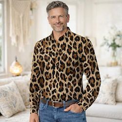 Retrò Vintage Anni '70 Camicia Camicia Aloha Lunghe Hippie Leopardo Costume Per uomo Mascherata Festival Musicale Feste Abbigliamento quotidiano Adulti Camicia