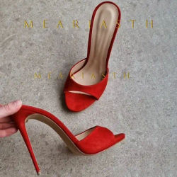 2025 mode sandales femmes nouvelle haute qualité daim cuir tête ronde bout ouvert talon mince pantoufles à talons hauts chaussures mule ouvertes