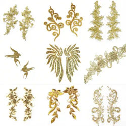 1 Pair Gold Flower Unique Embroidery Patches Fabric For Clothes Home Pillow Accessories Sewing Handmade Applique Repair Crafts